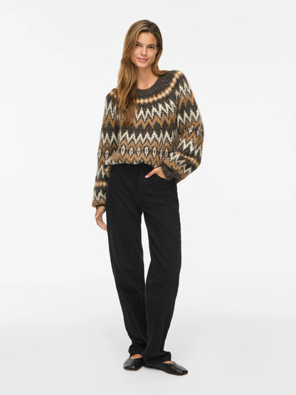 Bows O-Neck Jacquard Knit Top