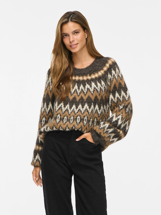 Bows O-Neck Jacquard Knit Top