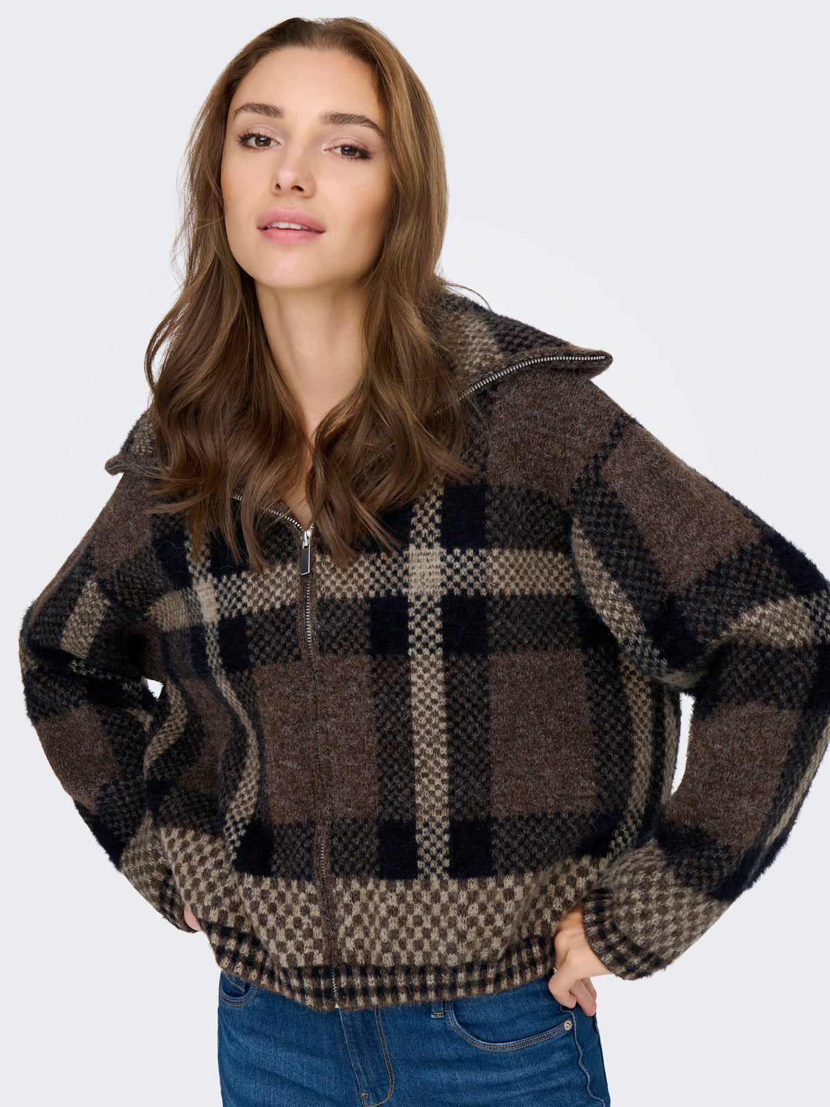 Maroon Long Sleeve Zip Collar Cardigan