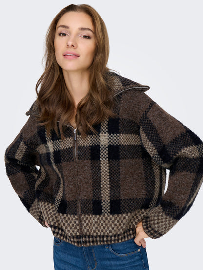 Maroon Long Sleeve Zip Collar Cardigan