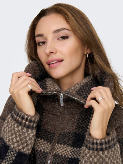 Maroon Long Sleeve Zip Collar Cardigan