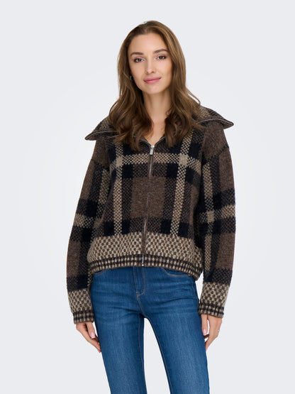 Maroon Long Sleeve Zip Collar Cardigan