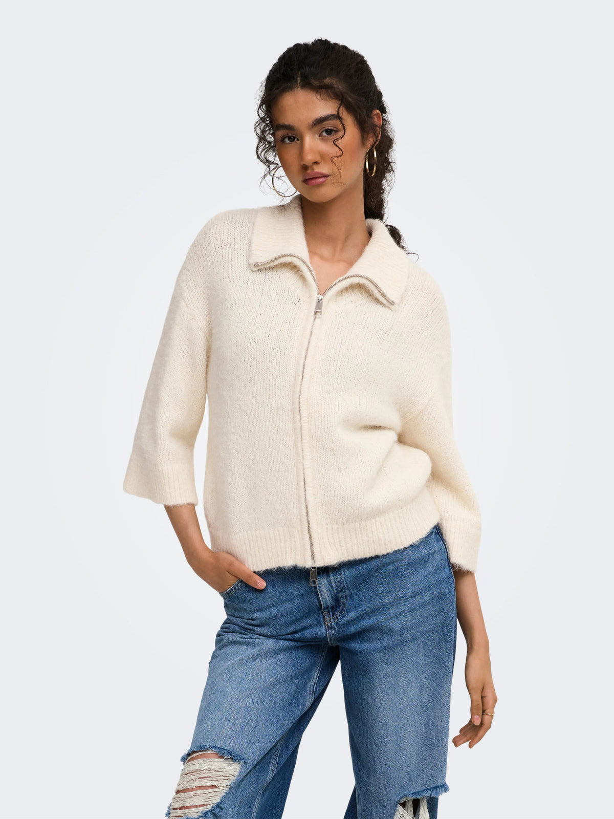 Maggie 3/4 Wide Zip Cardi