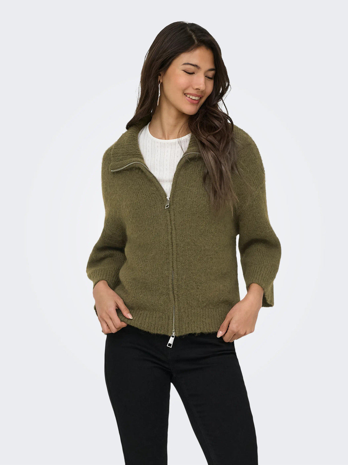 Maggie 3/4 Wide Zip Cardi