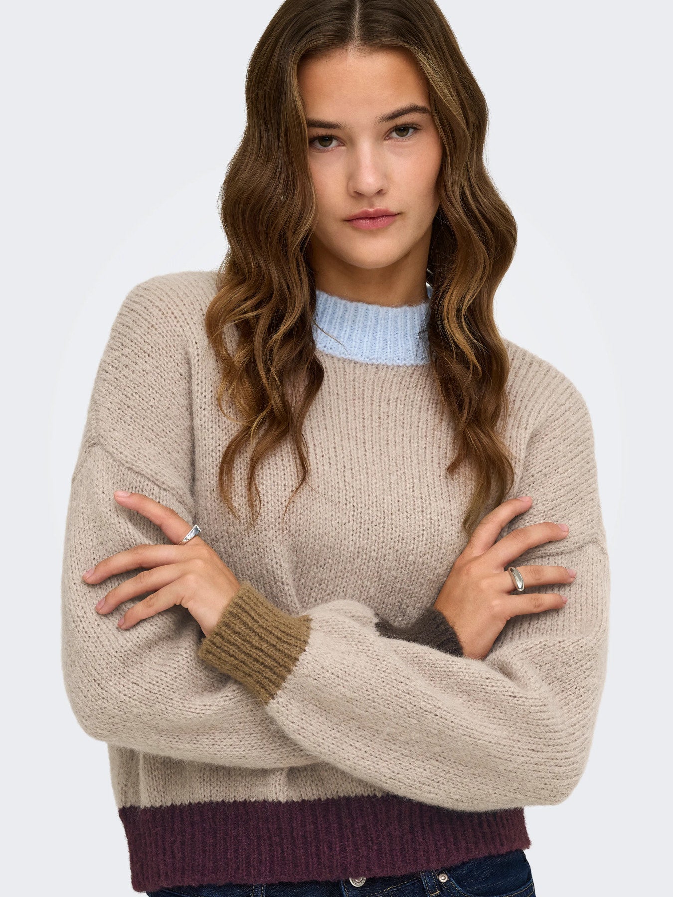Olina Contrast Highneck Knit Jumper