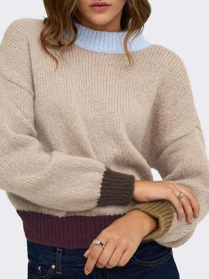 Olina Contrast Highneck Knit Jumper