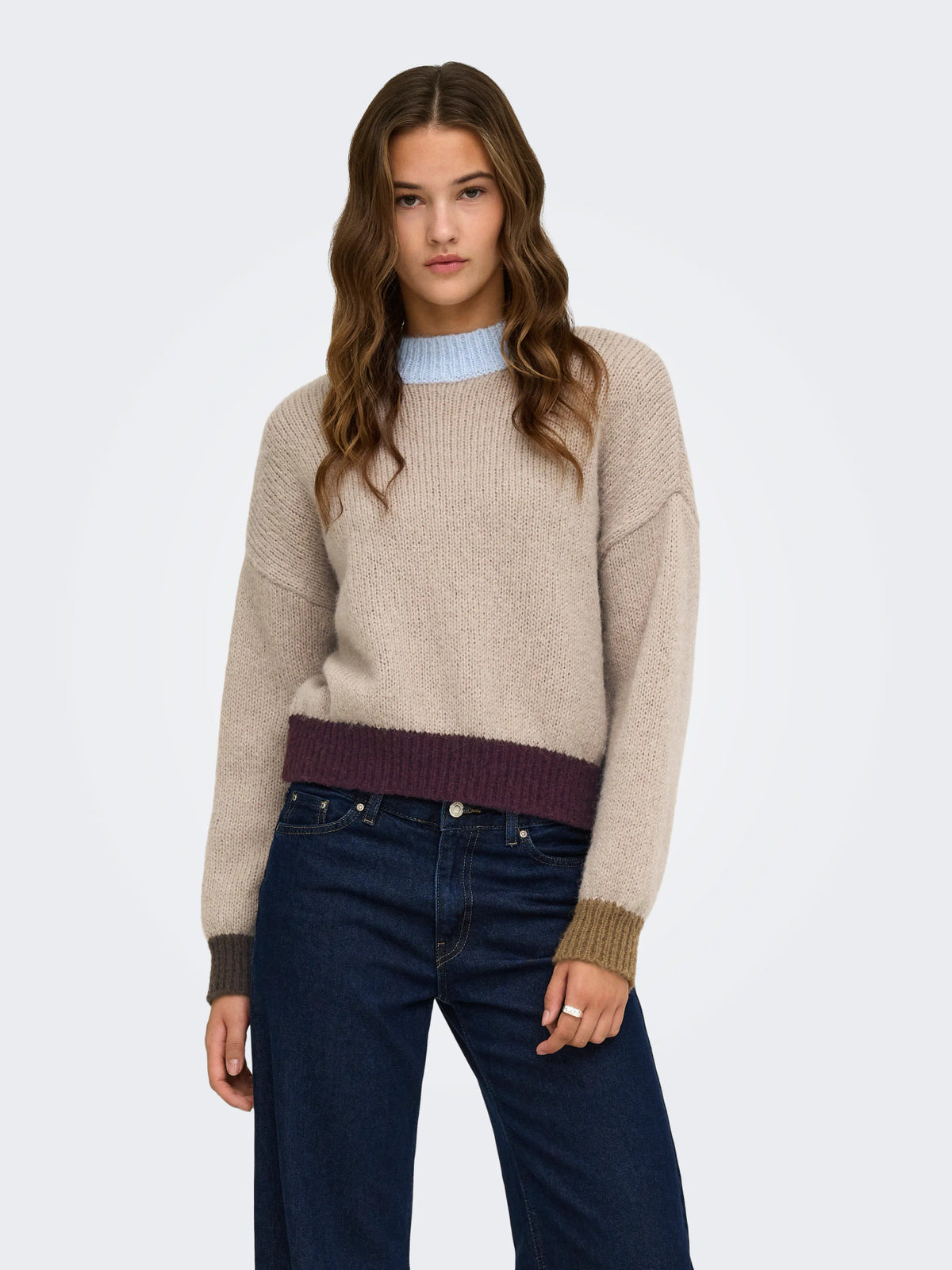 Olina Contrast Highneck Knit Jumper