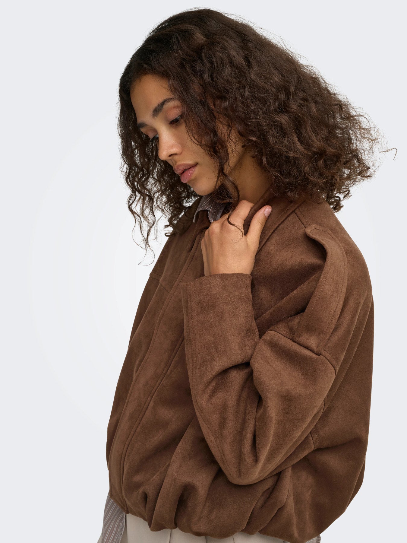 Moon-Stina Faux Suede Bomber Jacket