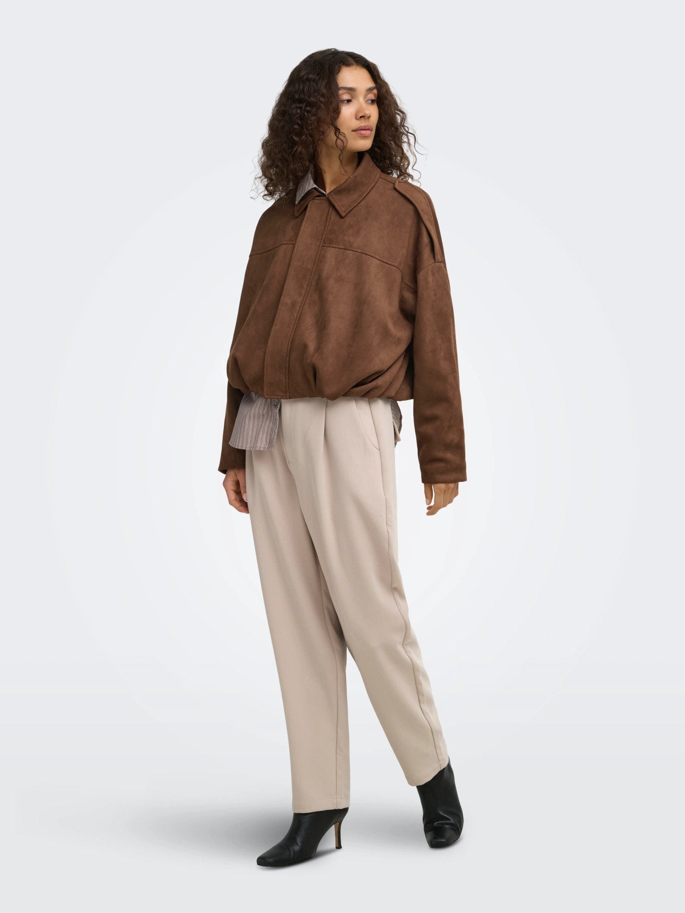 Moon-Stina Faux Suede Bomber Jacket
