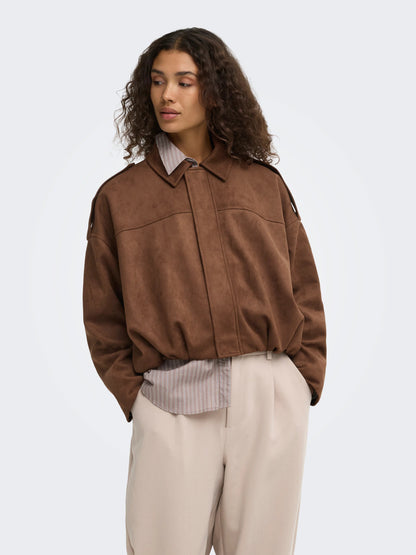 Moon-Stina Faux Suede Bomber Jacket