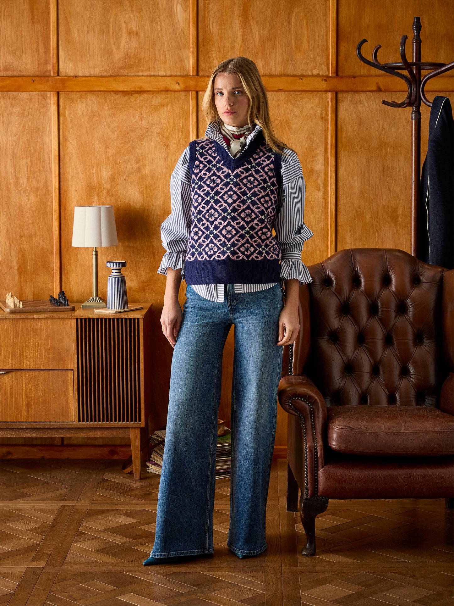 Meredith Navy V-Neck Knitted Vest