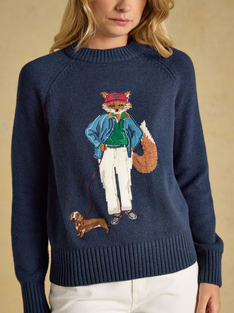 Jonty Fox Navy Cotton Blend Crew Neck Knitted Jumper