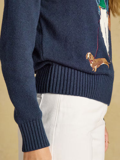 Jonty Fox Navy Cotton Blend Crew Neck Knitted Jumper