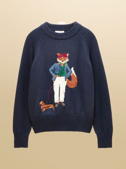 Jonty Fox Navy Cotton Blend Crew Neck Knitted Jumper