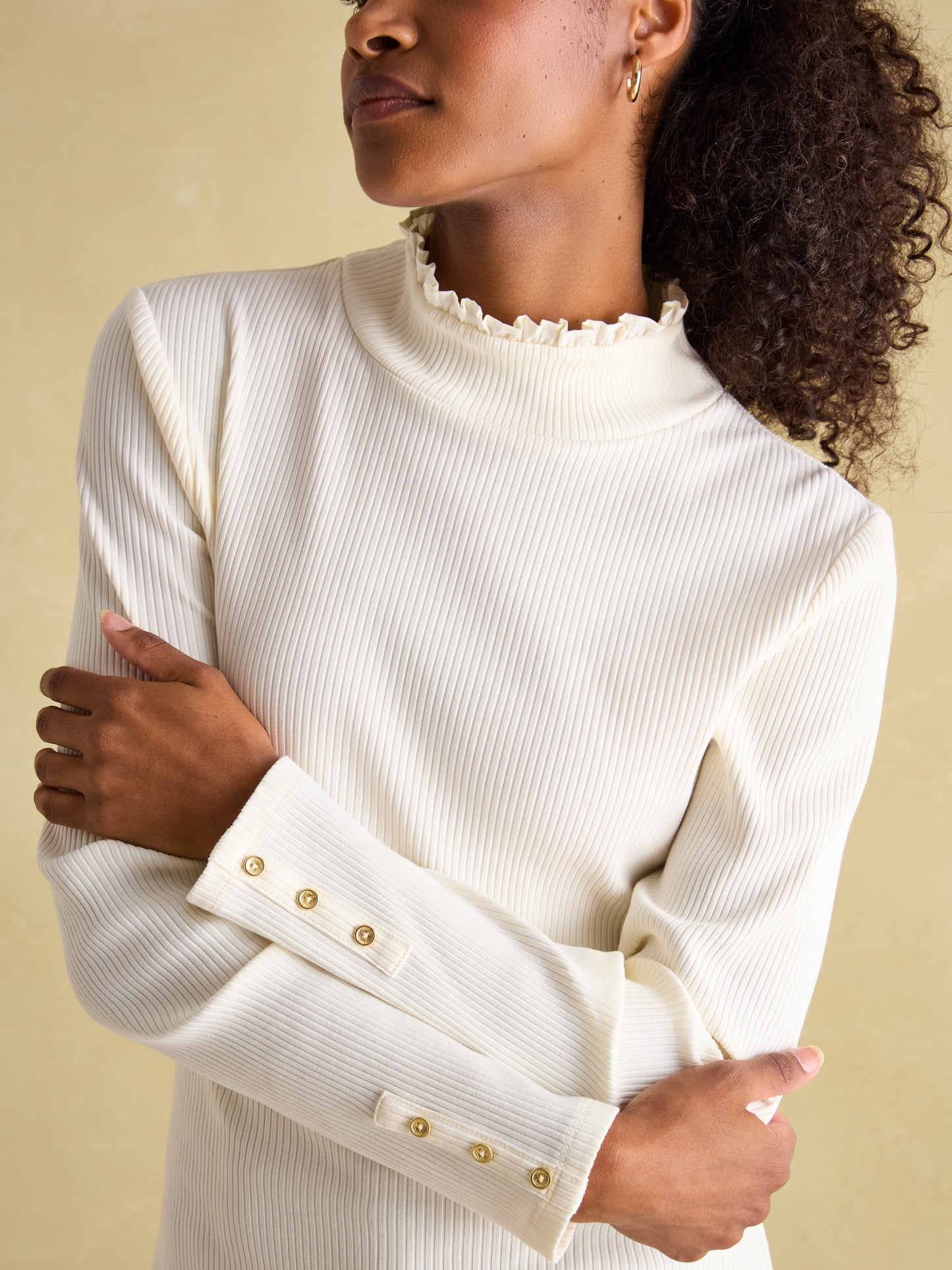 Amy Ribbed Long Sleeve High Neck Jersey Top