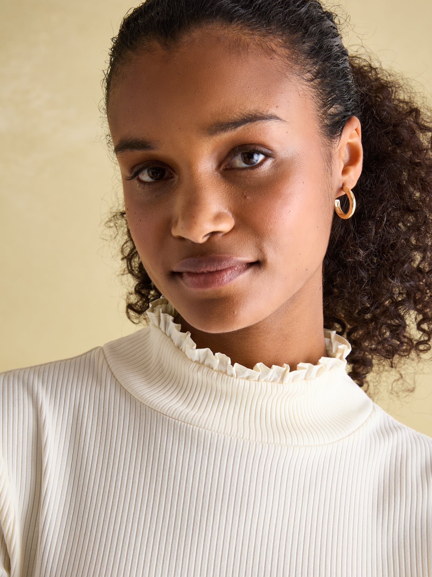 Amy Ribbed Long Sleeve High Neck Jersey Top