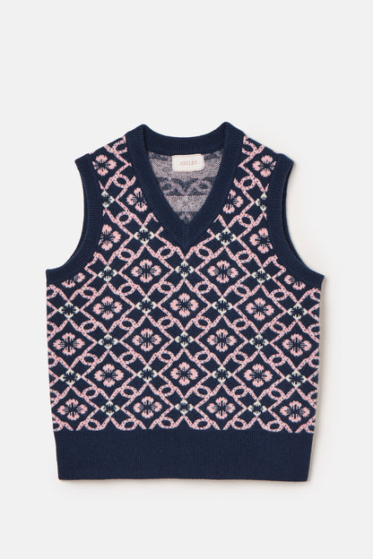 Meredith Navy V-Neck Knitted Vest