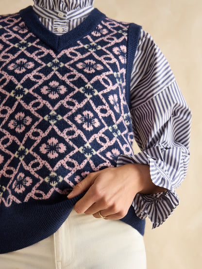 Meredith Navy V-Neck Knitted Vest