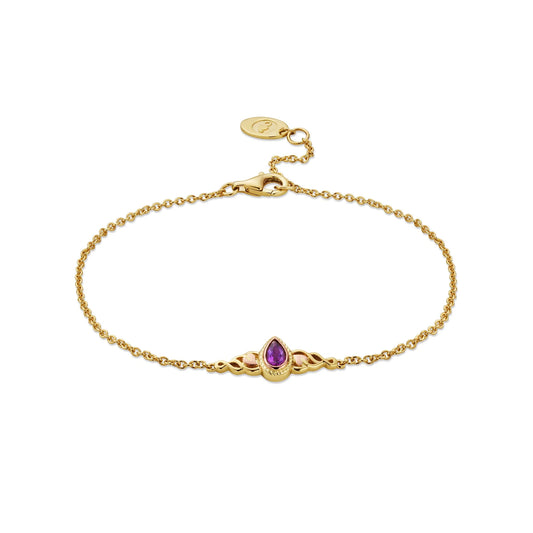 Royal Clogau 9ct Solid Gold Delphinium Bracelet with Amethyst