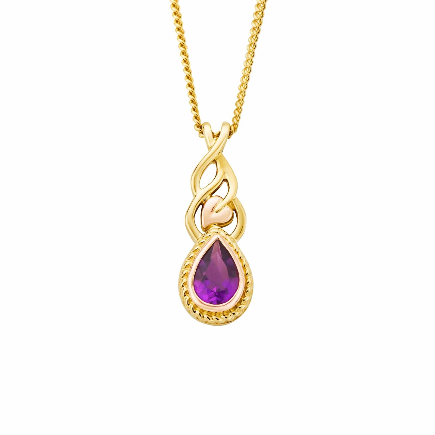 Royal Clogau 9ct Solid Gold Delphinium Pendant with Amethyst