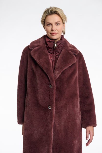 Single breasted faux fur coat with detachable collar