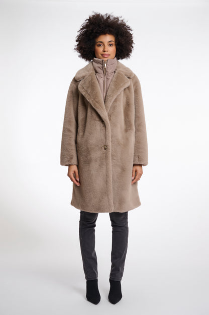 Single breasted faux fur coat with detachable collar