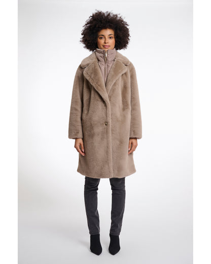Single breasted faux fur coat with detachable collar