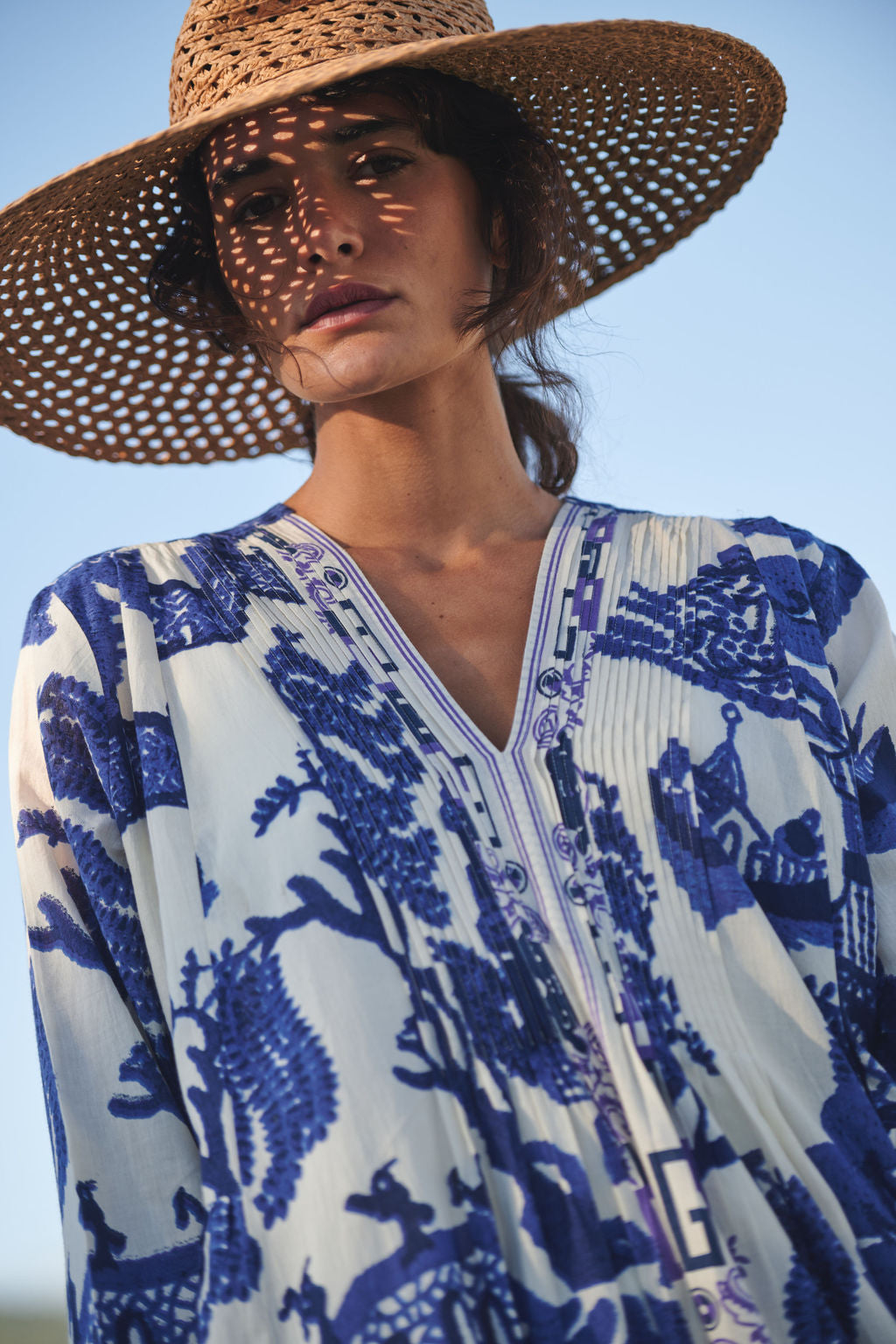 Giant Willow Blue Pinch Pleat Dress M/L