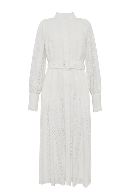 Aimee Collarless Broderie Dress