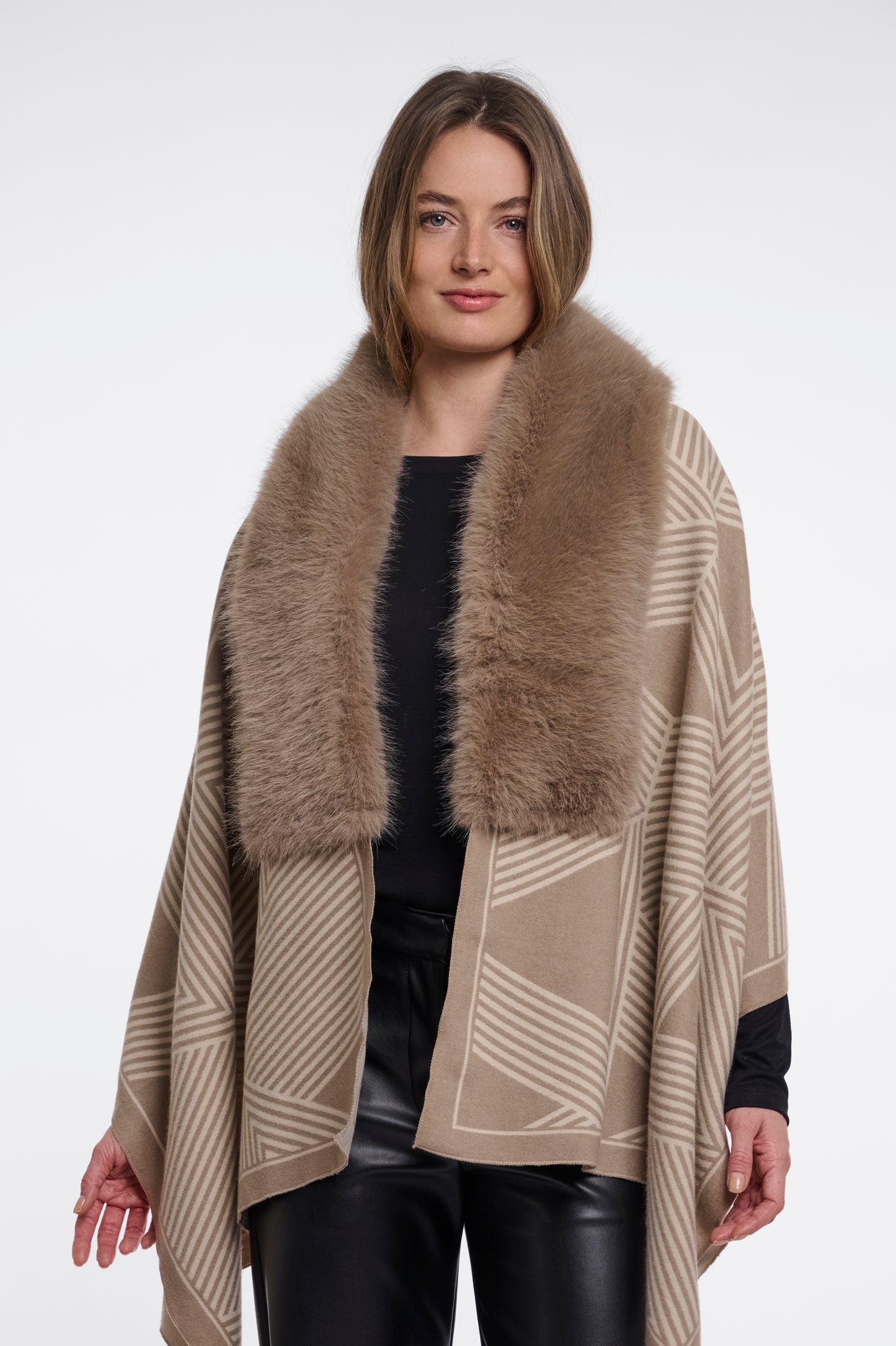 Printed Faux Fur Cape