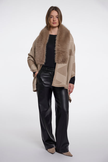 Printed Faux Fur Cape