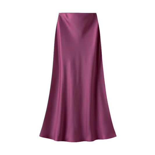 SATIN SLIP SKIRT IN PLUM - SMALL