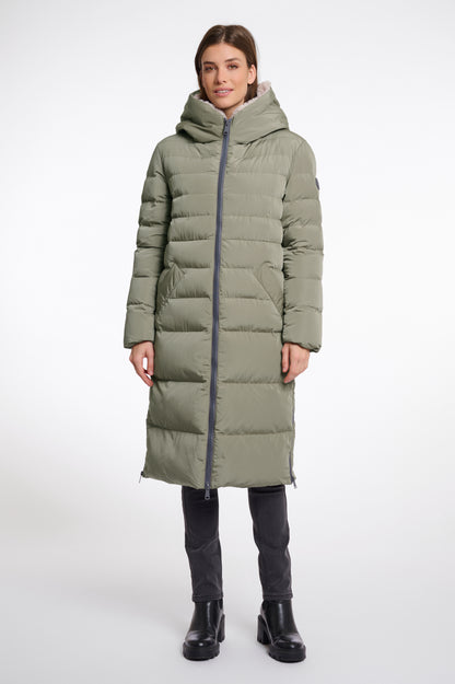Long padded Hooded coat with faux fur