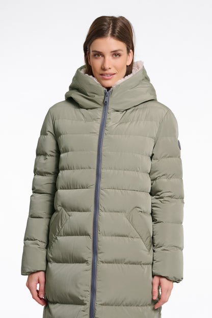 Long padded Hooded coat with faux fur