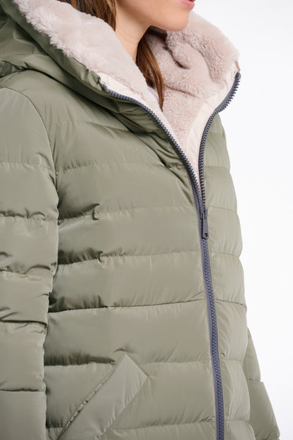 Long padded Hooded coat with faux fur