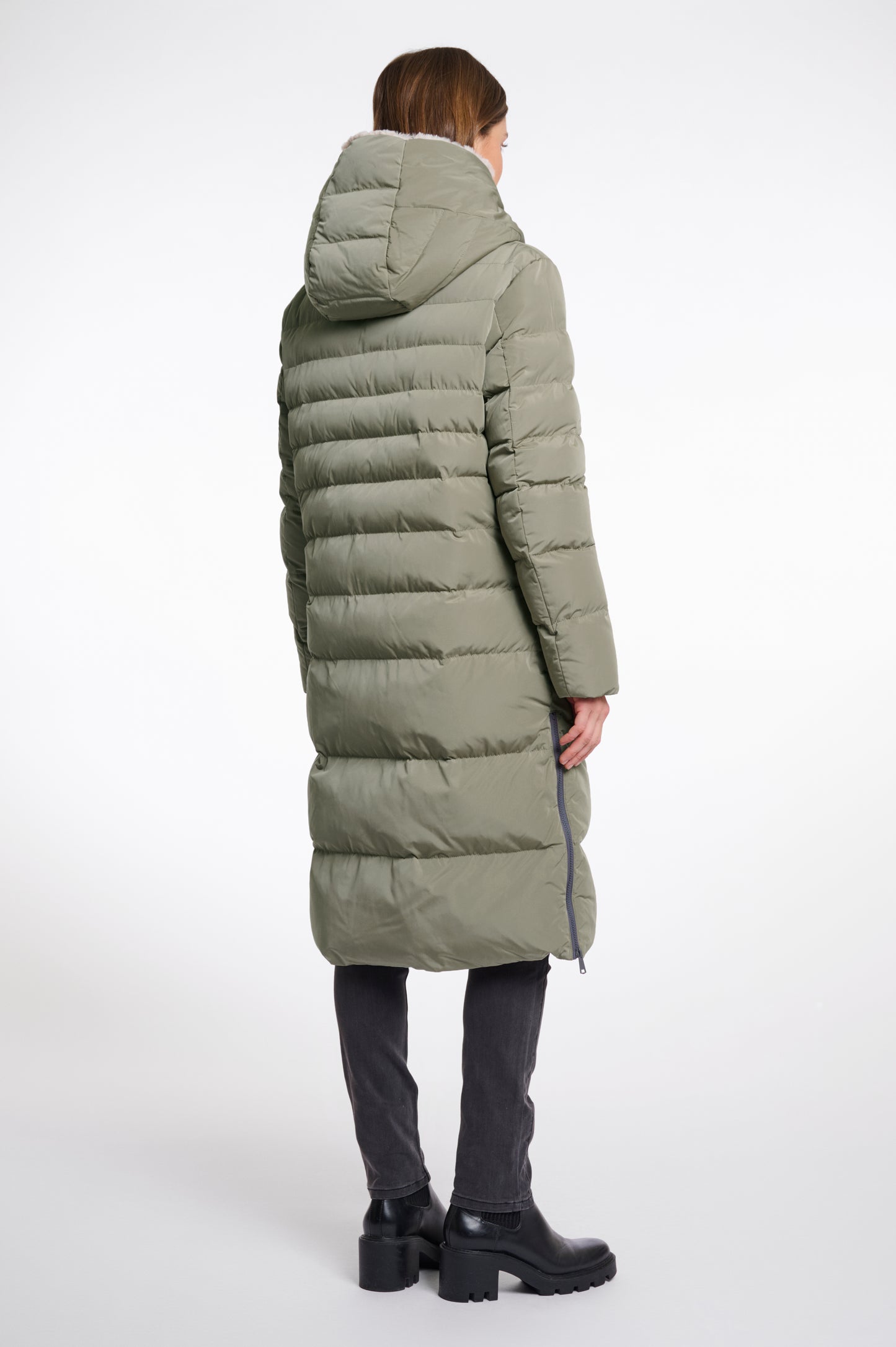 Long padded Hooded coat with faux fur