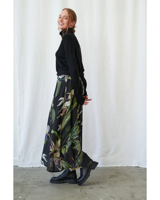 Orchid Black A-line Maxi Skirt M/L