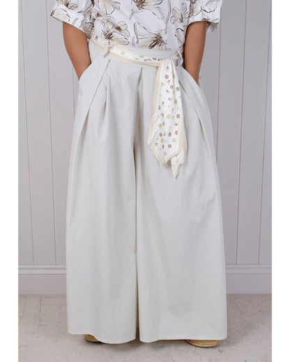 Cotton Flare Tie Trousers