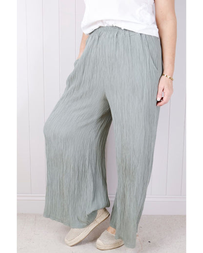 Crinkle Tie Trouser - Khaki