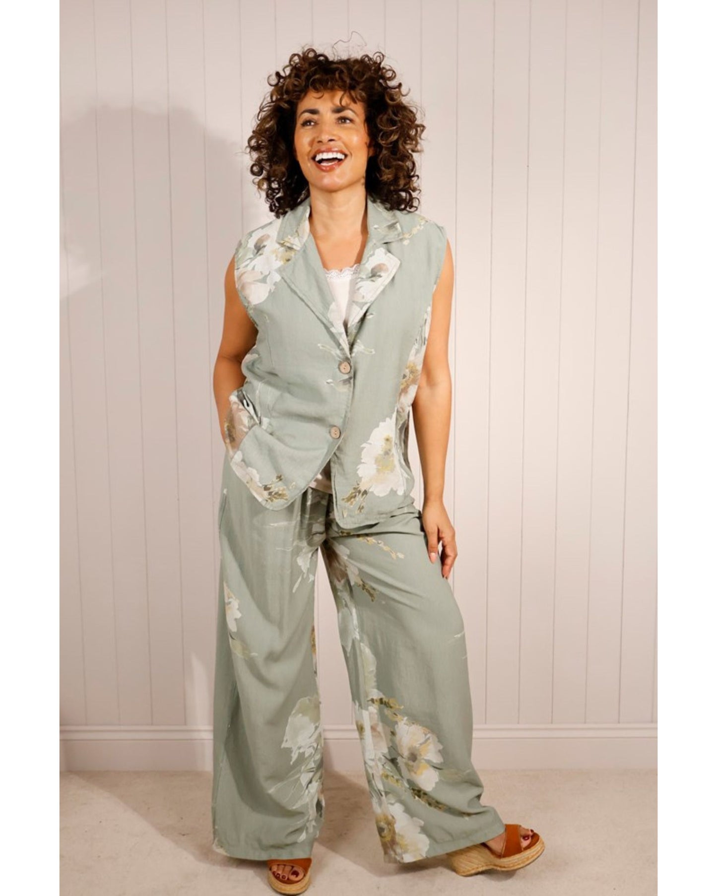 Floral Print Waistcoat/Trouser Set