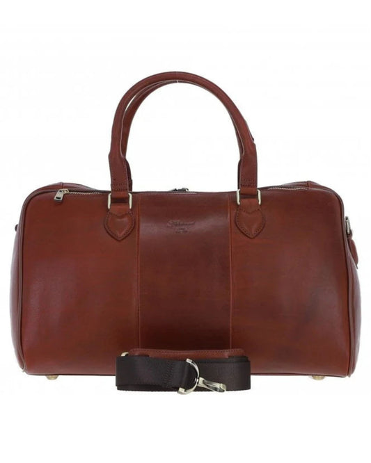 Luxury Leather Duffle Bag with Detachable Strap - Tan