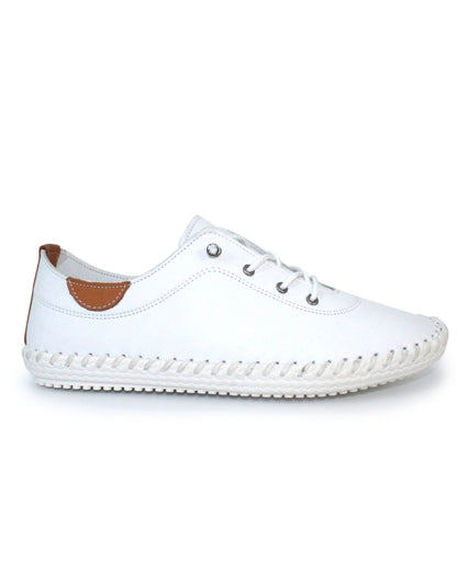 St Ives White Leather Plimsoll