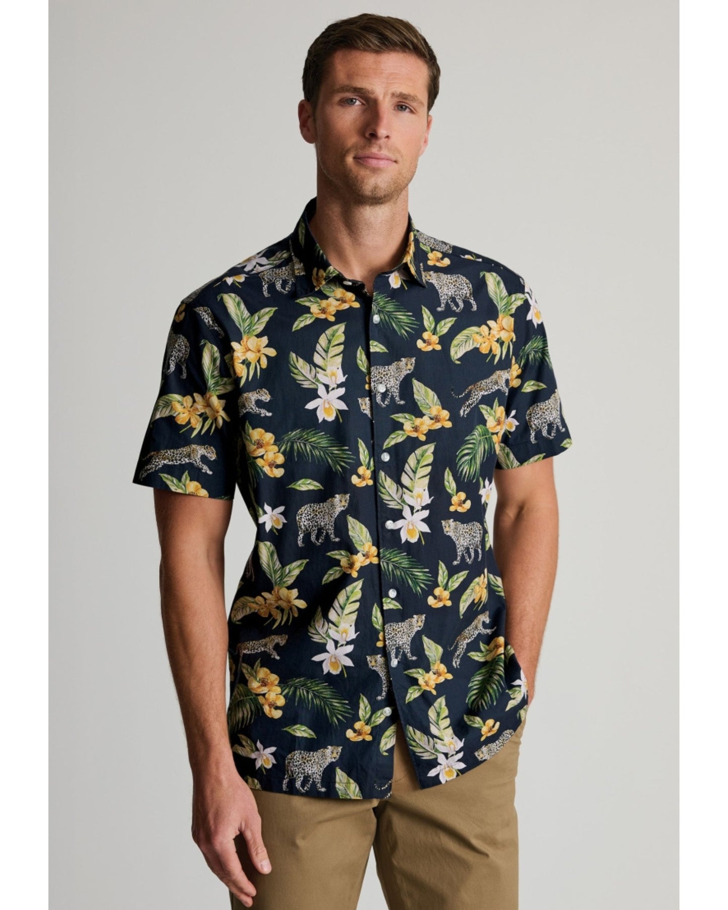 Black Leopard Print Short Sleeve Shirt