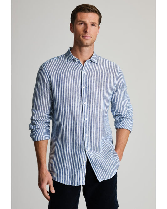 Dark Blue Linen Stripe Shirt