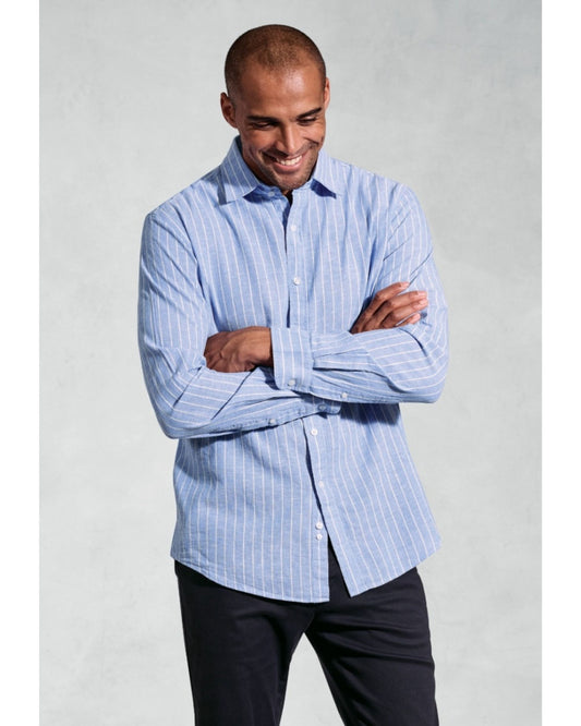 Sky Blue Linen Stripe Shirt
