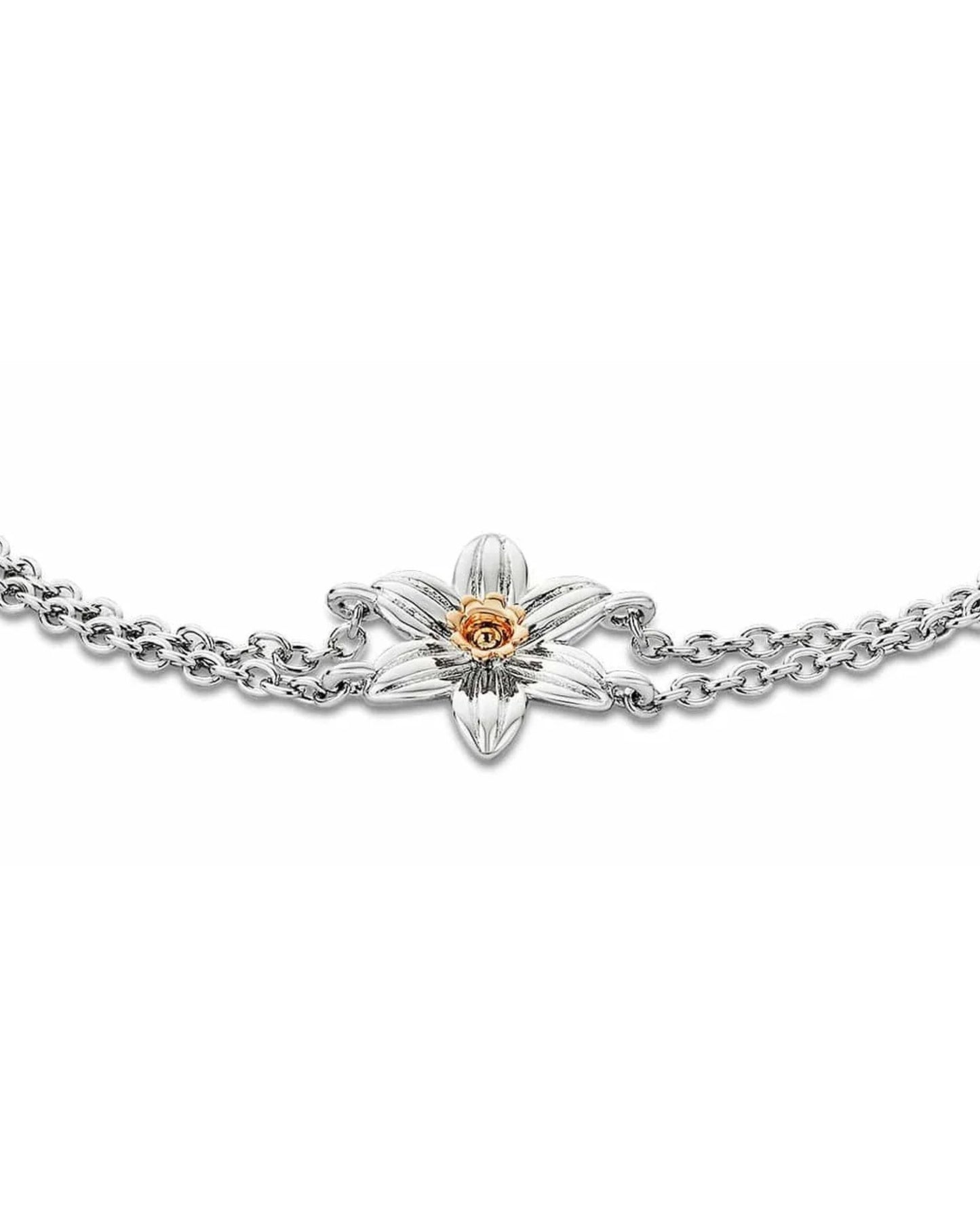 Nature's Wonder Sterling Silver Daffodil Double-Chain Bracelet
