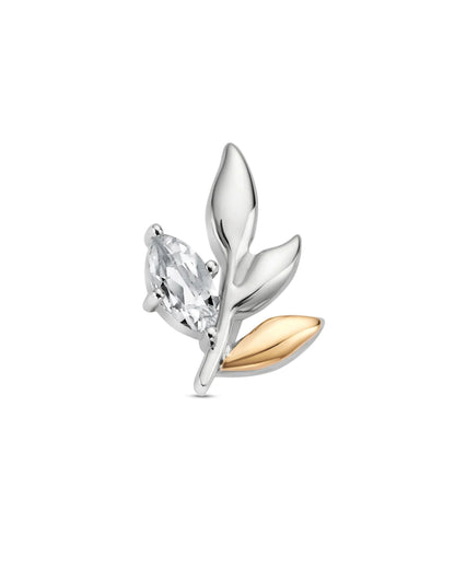 Royal Clogau Sterling Silver Leaf Stud Earrings with Topaz