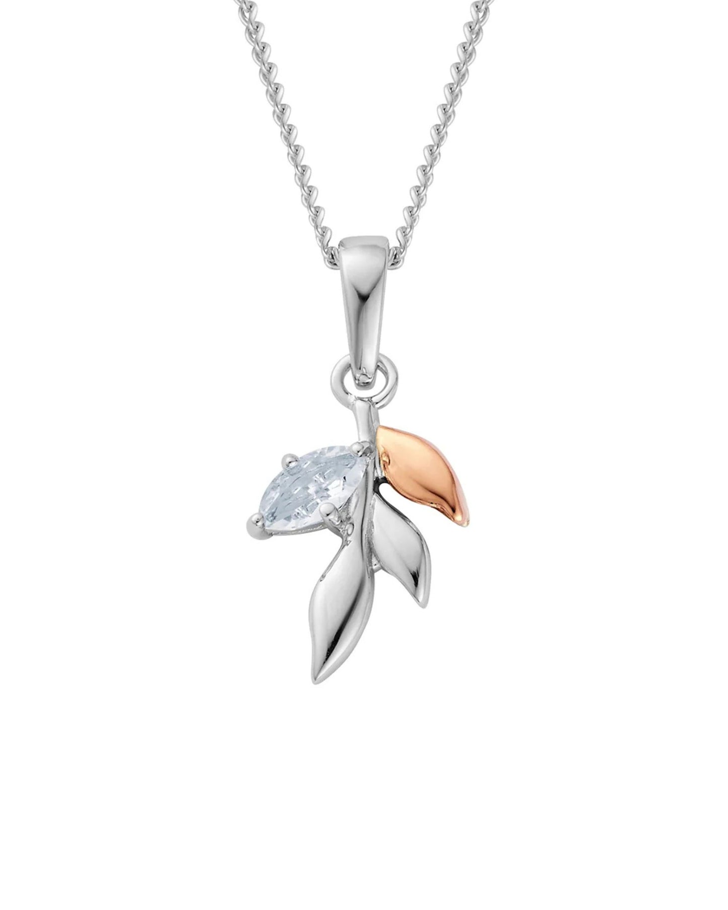 Royal Clogau Sterling Silver Leaf Pendant with Topaz