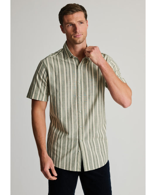 Khaki Slub Stripe Short Sleeve Shirt
