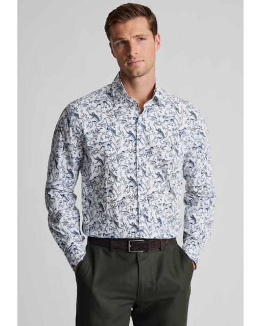 Navy Monkey Print Cotton Shirt